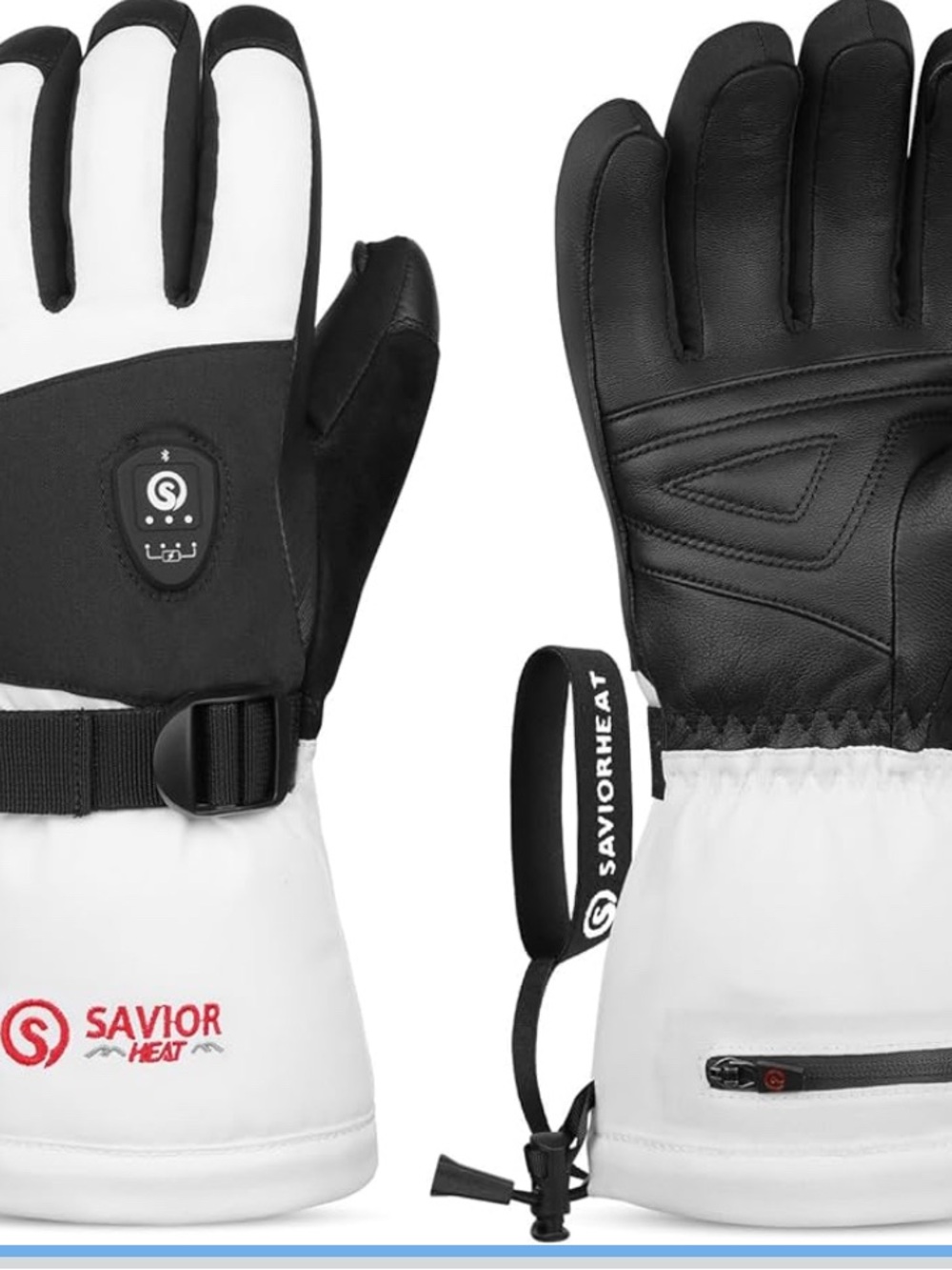 Savior Heat Heated Ski Gloves in White & Black